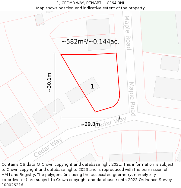 1, CEDAR WAY, PENARTH, CF64 3NL: Plot and title map