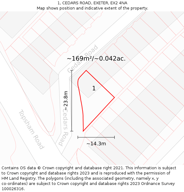1, CEDARS ROAD, EXETER, EX2 4NA: Plot and title map