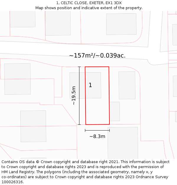 1, CELTIC CLOSE, EXETER, EX1 3DX: Plot and title map