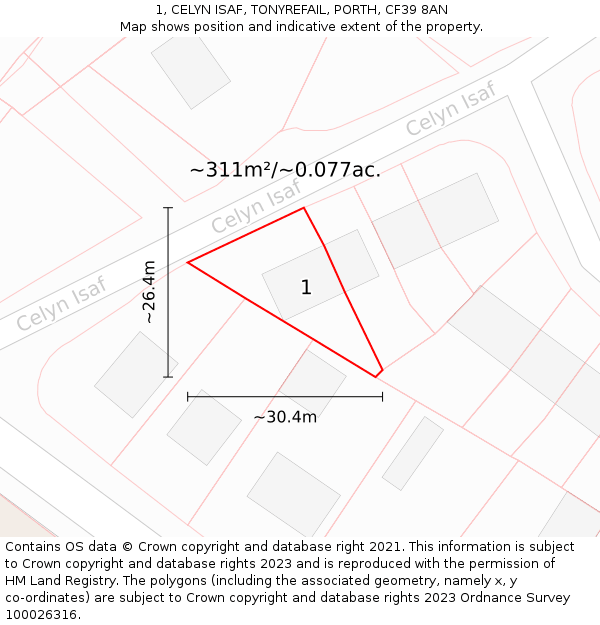 1, CELYN ISAF, TONYREFAIL, PORTH, CF39 8AN: Plot and title map