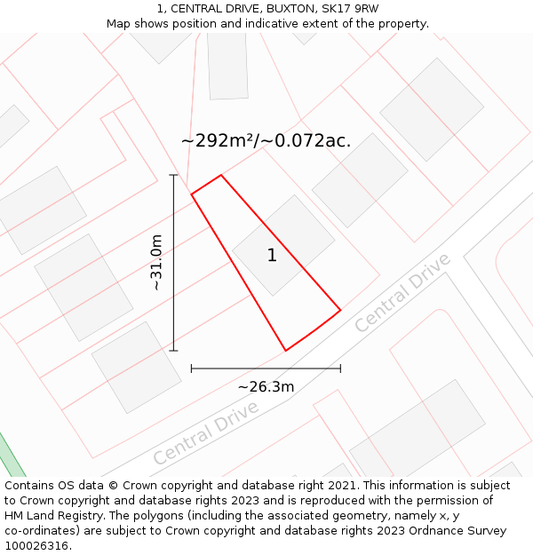 1, CENTRAL DRIVE, BUXTON, SK17 9RW: Plot and title map