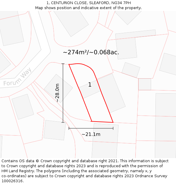 1, CENTURION CLOSE, SLEAFORD, NG34 7PH: Plot and title map