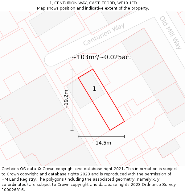 1, CENTURION WAY, CASTLEFORD, WF10 1FD: Plot and title map