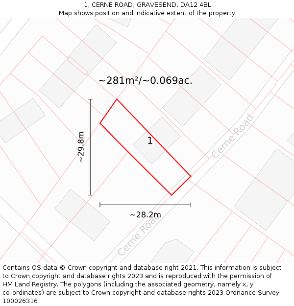 1, CERNE ROAD, GRAVESEND, DA12 4BL: Plot and title map