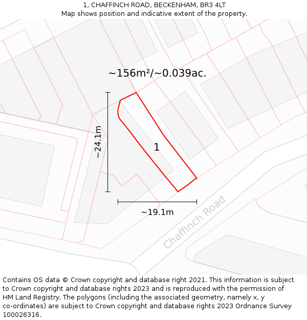 1, CHAFFINCH ROAD, BECKENHAM, BR3 4LT: Plot and title map