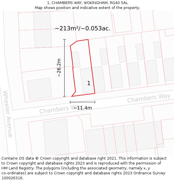 1, CHAMBERS WAY, WOKINGHAM, RG40 5AL: Plot and title map