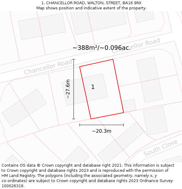 1, CHANCELLOR ROAD, WALTON, STREET, BA16 9RX: Plot and title map