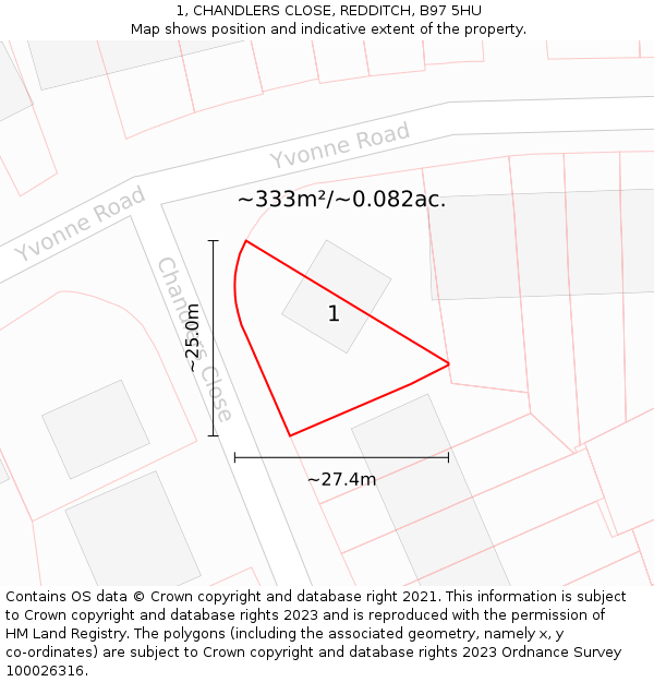 1, CHANDLERS CLOSE, REDDITCH, B97 5HU: Plot and title map