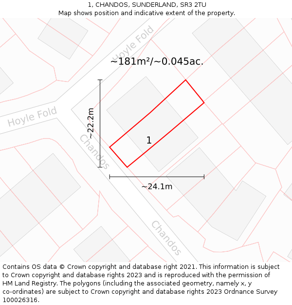 1, CHANDOS, SUNDERLAND, SR3 2TU: Plot and title map