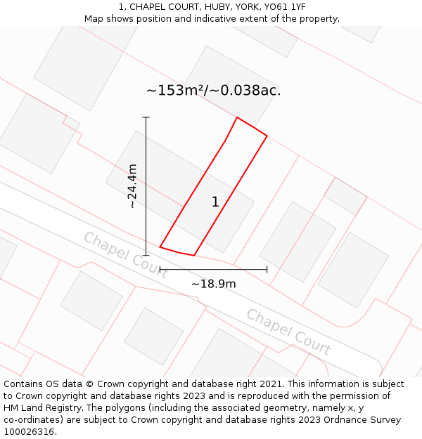 1, CHAPEL COURT, HUBY, YORK, YO61 1YF: Plot and title map