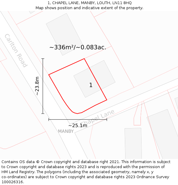 1, CHAPEL LANE, MANBY, LOUTH, LN11 8HQ: Plot and title map