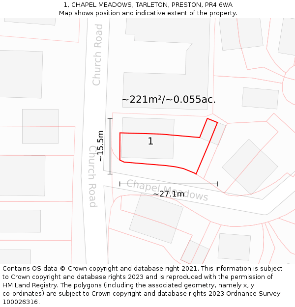 1, CHAPEL MEADOWS, TARLETON, PRESTON, PR4 6WA: Plot and title map