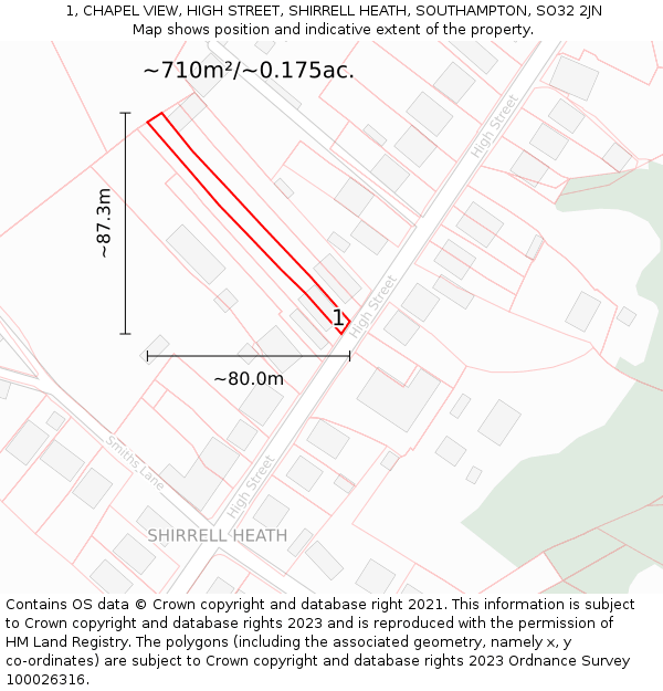 1, CHAPEL VIEW, HIGH STREET, SHIRRELL HEATH, SOUTHAMPTON, SO32 2JN: Plot and title map