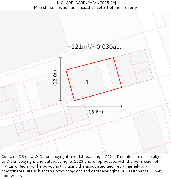 1, CHAPEL YARD, YARM, TS15 9AJ: Plot and title map