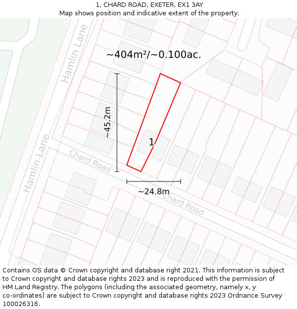 1, CHARD ROAD, EXETER, EX1 3AY: Plot and title map