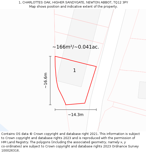 1, CHARLOTTES OAK, HIGHER SANDYGATE, NEWTON ABBOT, TQ12 3PY: Plot and title map