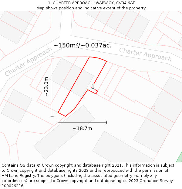 1, CHARTER APPROACH, WARWICK, CV34 6AE: Plot and title map