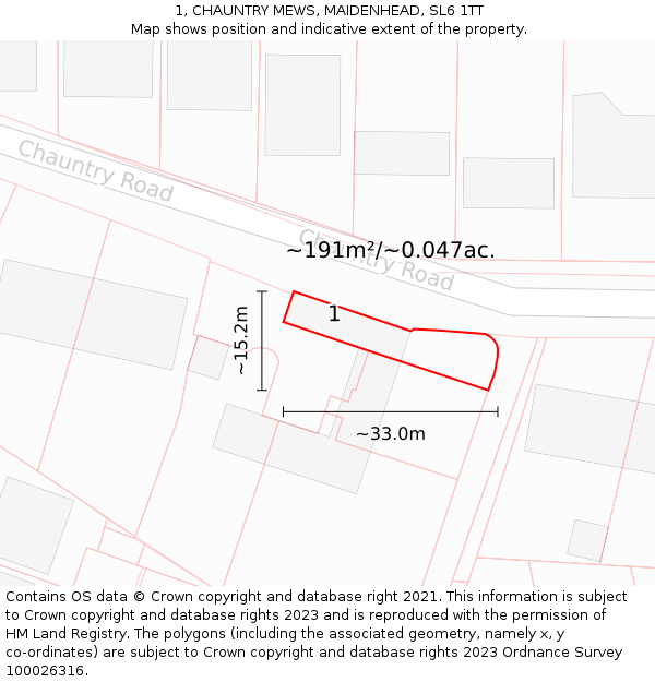 1, CHAUNTRY MEWS, MAIDENHEAD, SL6 1TT: Plot and title map