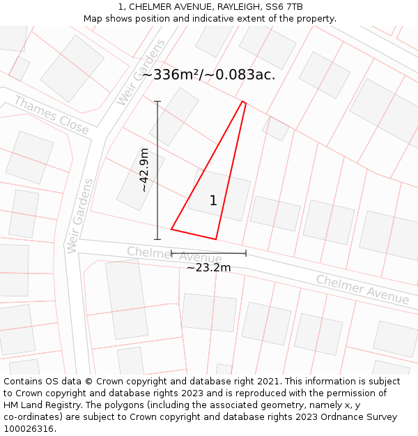 1, CHELMER AVENUE, RAYLEIGH, SS6 7TB: Plot and title map