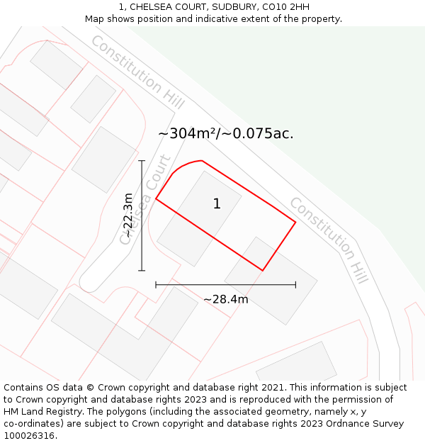 1, CHELSEA COURT, SUDBURY, CO10 2HH: Plot and title map