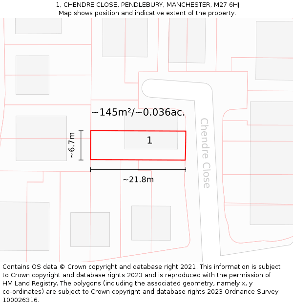 1, CHENDRE CLOSE, PENDLEBURY, MANCHESTER, M27 6HJ: Plot and title map
