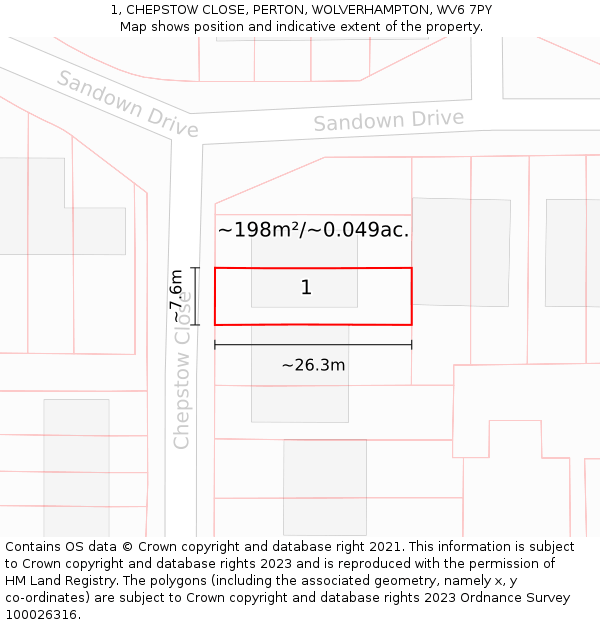 1, CHEPSTOW CLOSE, PERTON, WOLVERHAMPTON, WV6 7PY: Plot and title map