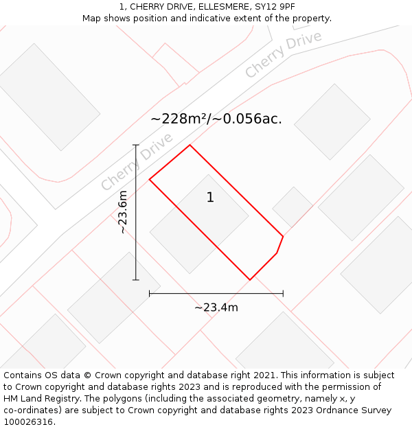 1, CHERRY DRIVE, ELLESMERE, SY12 9PF: Plot and title map