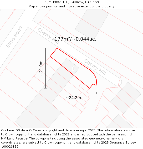 1, CHERRY HILL, HARROW, HA3 6DS: Plot and title map