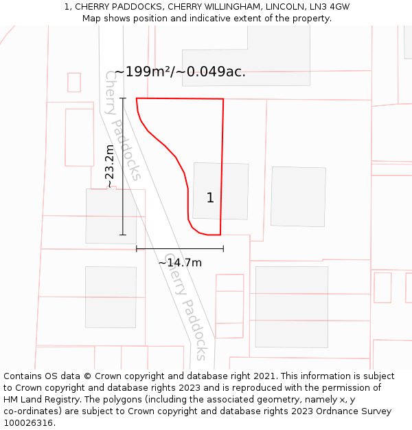 1, CHERRY PADDOCKS, CHERRY WILLINGHAM, LINCOLN, LN3 4GW: Plot and title map