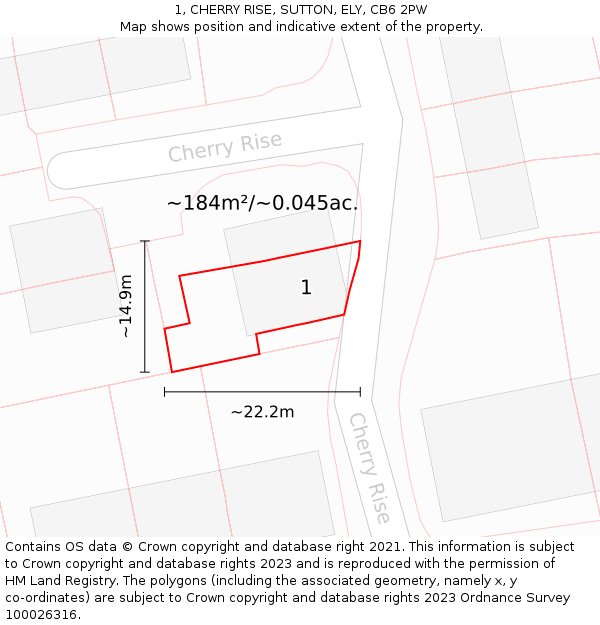 1, CHERRY RISE, SUTTON, ELY, CB6 2PW: Plot and title map