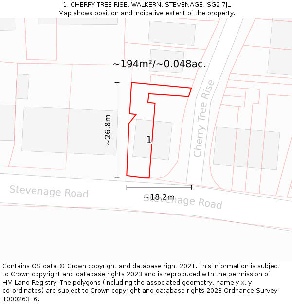 1, CHERRY TREE RISE, WALKERN, STEVENAGE, SG2 7JL: Plot and title map