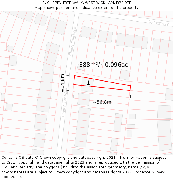 1, CHERRY TREE WALK, WEST WICKHAM, BR4 9EE: Plot and title map