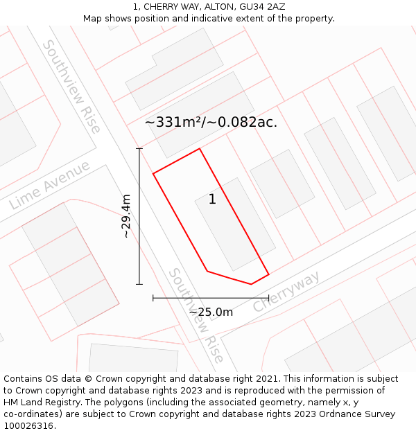 1, CHERRY WAY, ALTON, GU34 2AZ: Plot and title map