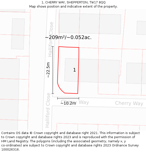 1, CHERRY WAY, SHEPPERTON, TW17 8QQ: Plot and title map