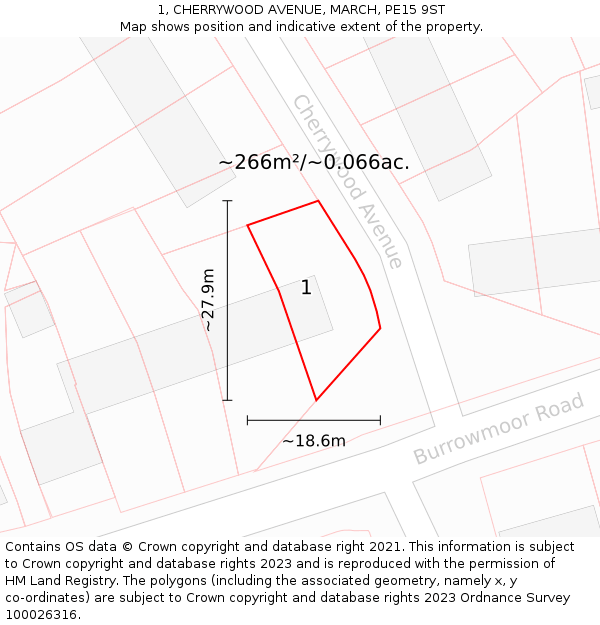 1, CHERRYWOOD AVENUE, MARCH, PE15 9ST: Plot and title map