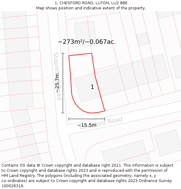 1, CHESFORD ROAD, LUTON, LU2 8BE: Plot and title map