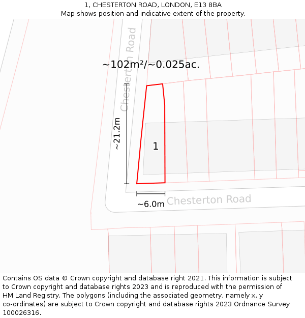 1, CHESTERTON ROAD, LONDON, E13 8BA: Plot and title map