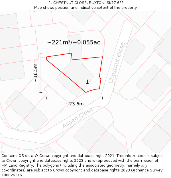 1, CHESTNUT CLOSE, BUXTON, SK17 6FF: Plot and title map