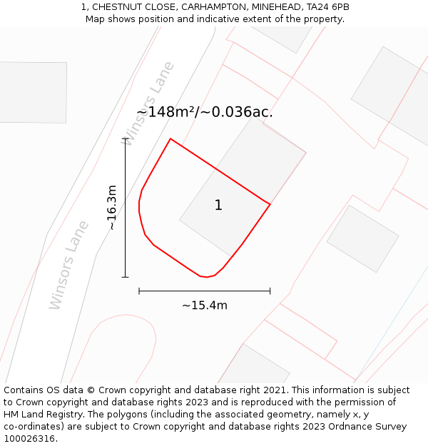 1, CHESTNUT CLOSE, CARHAMPTON, MINEHEAD, TA24 6PB: Plot and title map