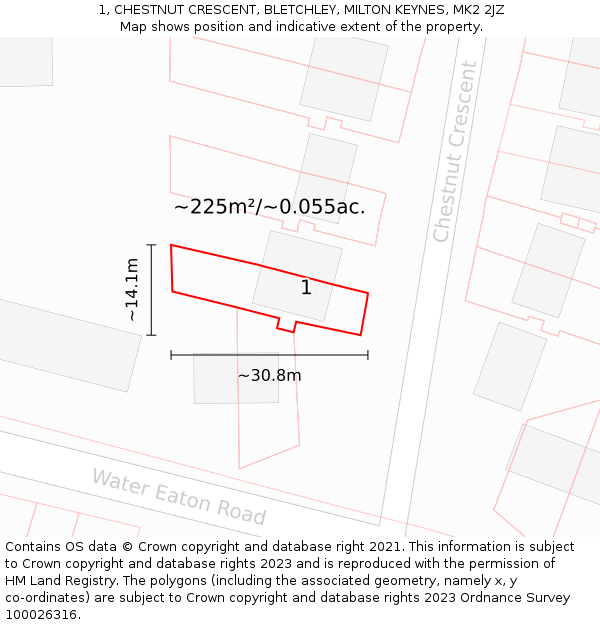 1, CHESTNUT CRESCENT, BLETCHLEY, MILTON KEYNES, MK2 2JZ: Plot and title map