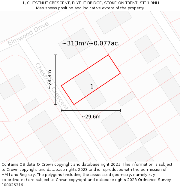 1, CHESTNUT CRESCENT, BLYTHE BRIDGE, STOKE-ON-TRENT, ST11 9NH: Plot and title map