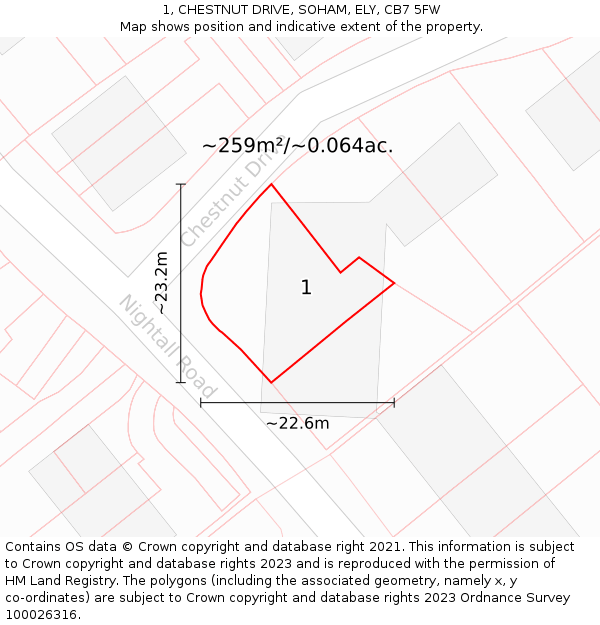 1, CHESTNUT DRIVE, SOHAM, ELY, CB7 5FW: Plot and title map