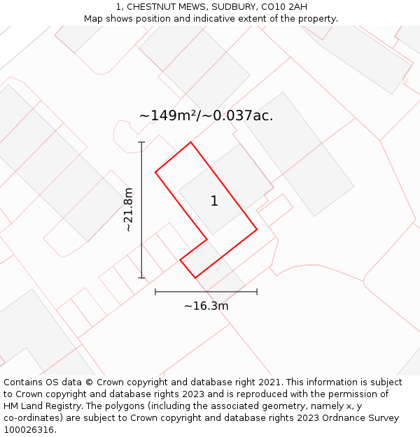 1, CHESTNUT MEWS, SUDBURY, CO10 2AH: Plot and title map