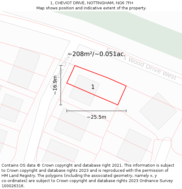 1, CHEVIOT DRIVE, NOTTINGHAM, NG6 7FH: Plot and title map