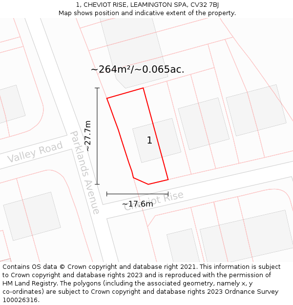 1, CHEVIOT RISE, LEAMINGTON SPA, CV32 7BJ: Plot and title map