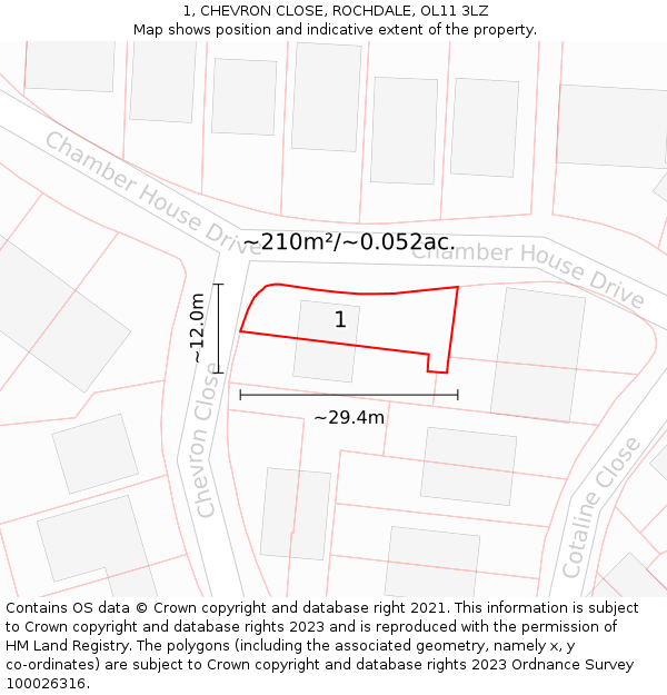 1, CHEVRON CLOSE, ROCHDALE, OL11 3LZ: Plot and title map