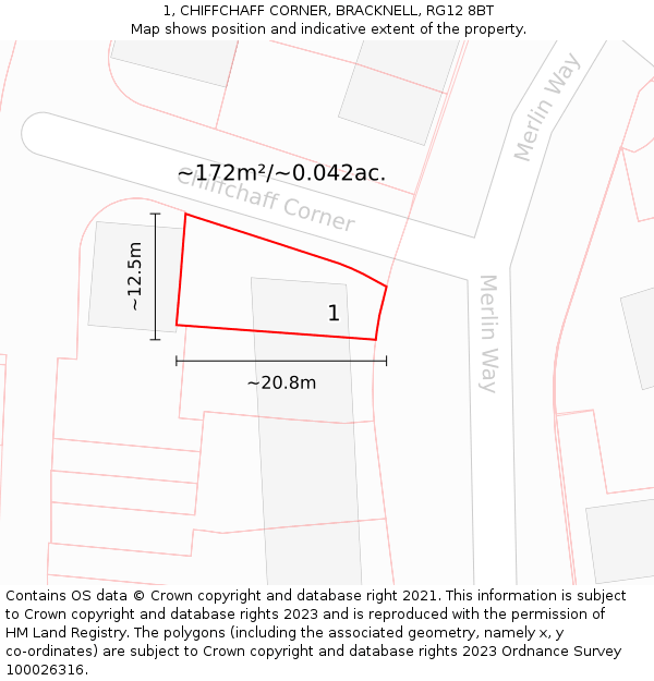 1, CHIFFCHAFF CORNER, BRACKNELL, RG12 8BT: Plot and title map
