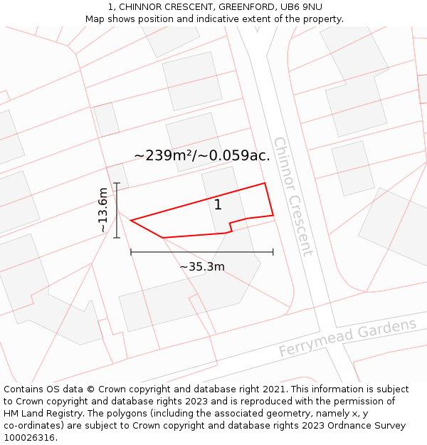 1, CHINNOR CRESCENT, GREENFORD, UB6 9NU: Plot and title map