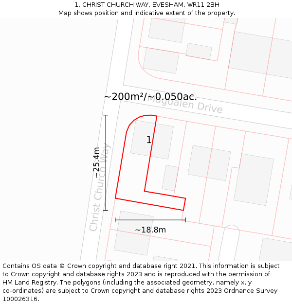1, CHRIST CHURCH WAY, EVESHAM, WR11 2BH: Plot and title map