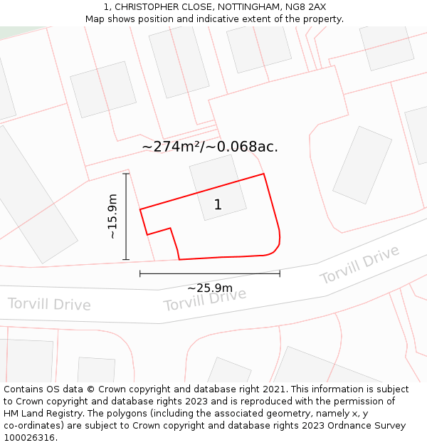 1, CHRISTOPHER CLOSE, NOTTINGHAM, NG8 2AX: Plot and title map
